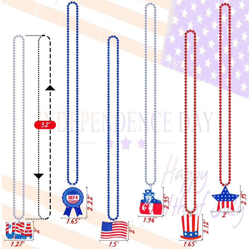 Moon Boat 36PCS Fourth/4th of July Necklaces Beads: Patriotic Accessories Bulk Memorial Day Party Favors Decor Decorations-Star Uncle Sam Hats - Image 4